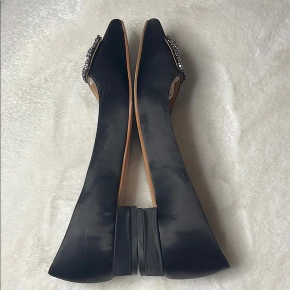 Black Embellished satin Women's Flats - Picture 4 of 9